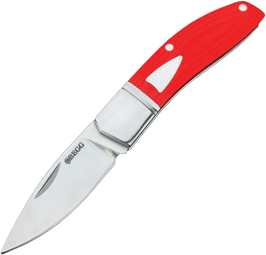 Begg Knives JVO Design Mini Drop Point Slip Joint Knife Red G-10 (2.4" Satin)
