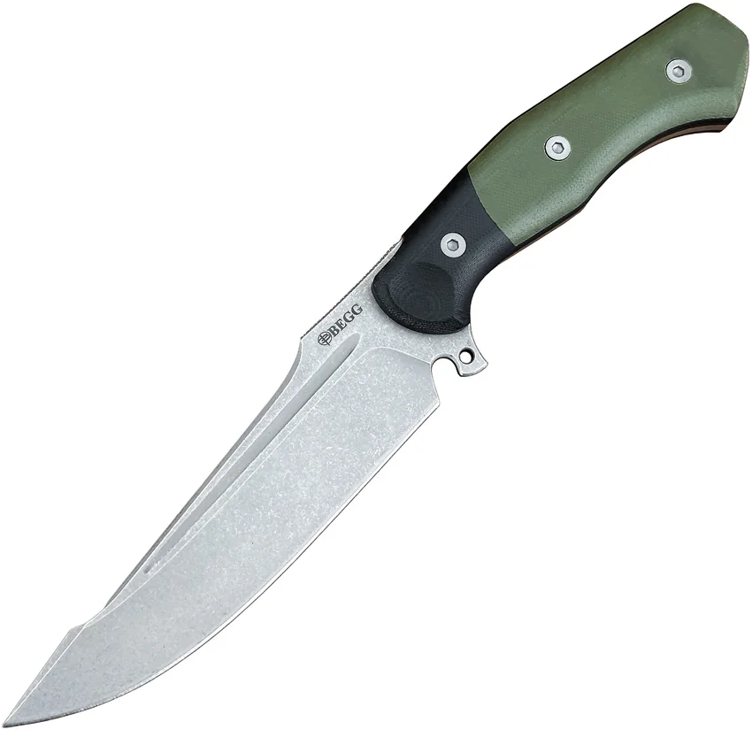 Begg Knives Alligator Harpoon Fixed Blade Knife Black/Green G-10 (6.25" Satin)