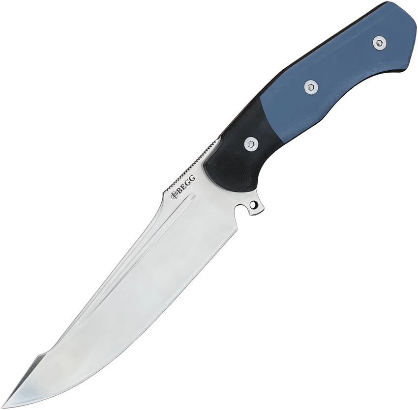 Begg Knives Alligator Harpoon Fixed Blade Knife Black/Blue G-10 (6.25" Satin)