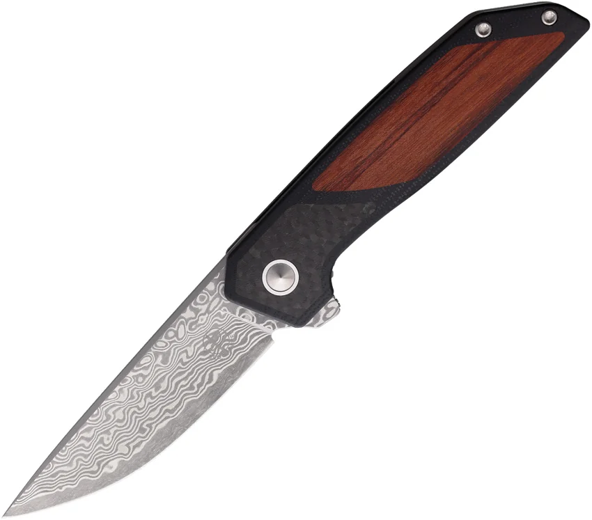 Begg Knives Diamici Liner Lock Knife SS + Black G-10/Wood (3" Damascus) BG056