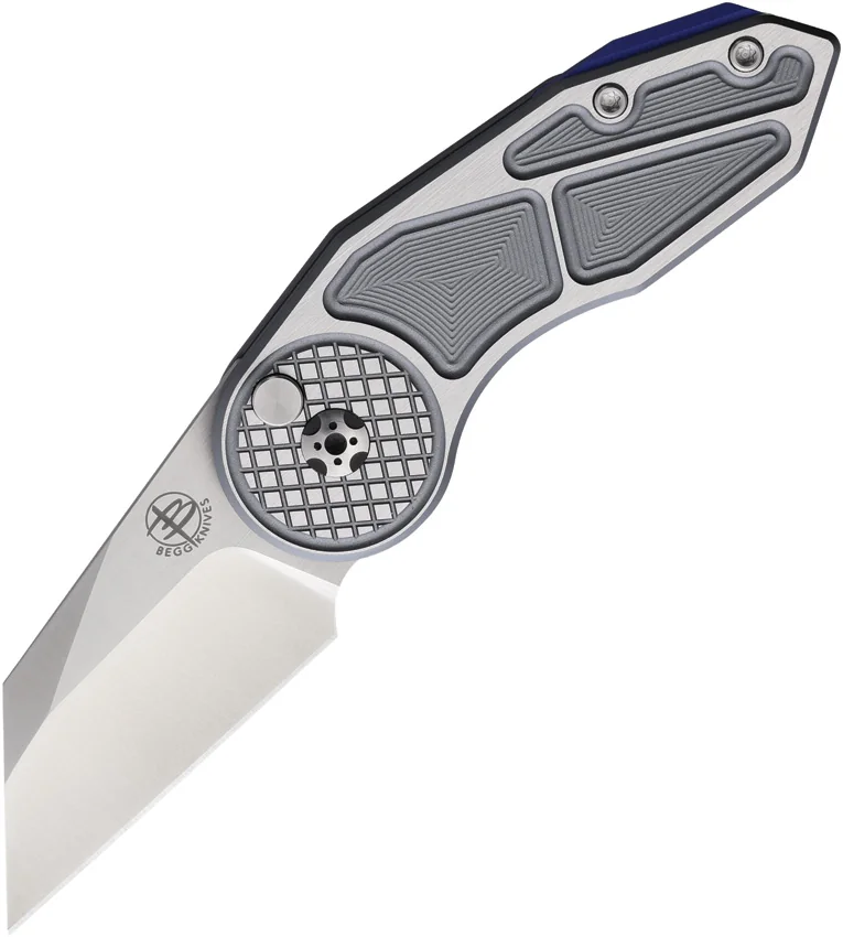 Begg Knives Micro Burst Checkered Button Lock Knife Gray Aluminum (2.25" Satin)