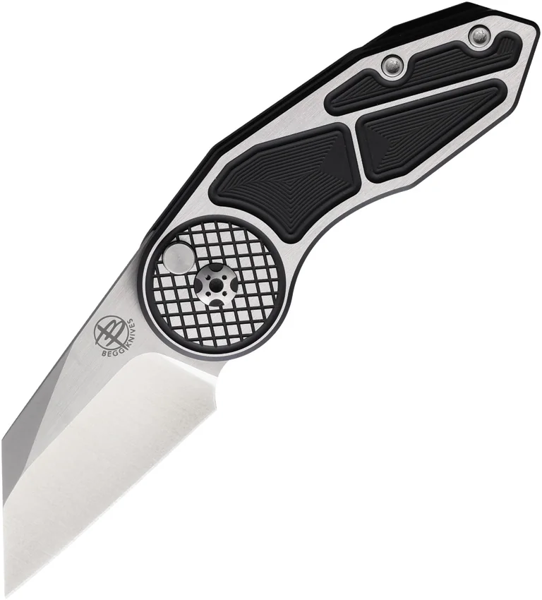 Begg Knives Micro Burst Checkered Button Lock Knife Gray Al/ Black (2.2" Satin)