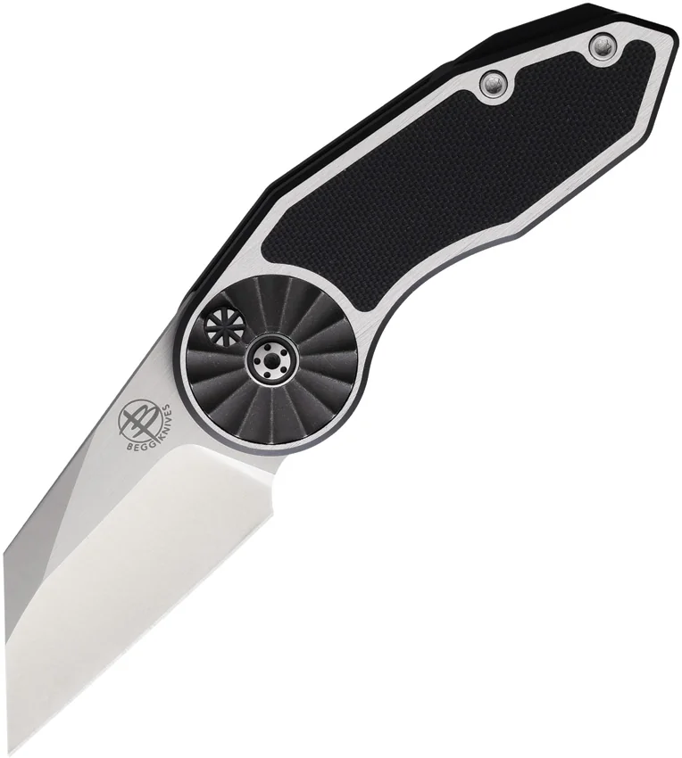 Begg Knives Micro Burst Rosette Button Lock Knife Al + Black G-10 (2.2" Satin)