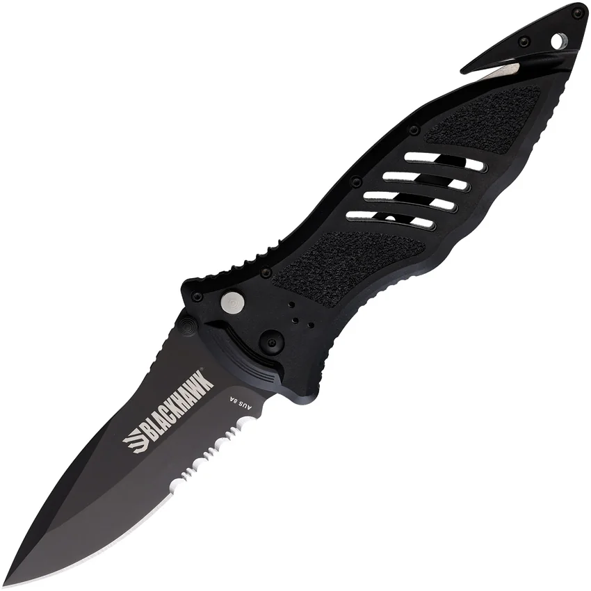 Blackhawk CQD Mark Series Button Lock Knife Black Polymer (3.7" Black Serr)