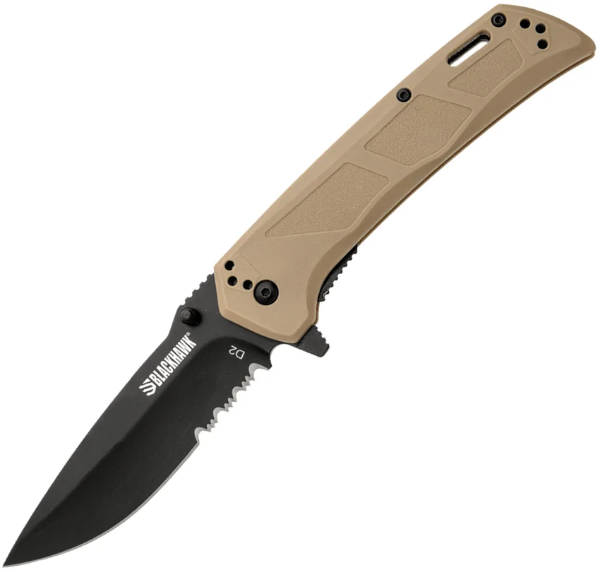 Blackhawk Bunker Buster Liner Lock Knife Tan Zytel (4.25" Black Serr) BHBB411TN