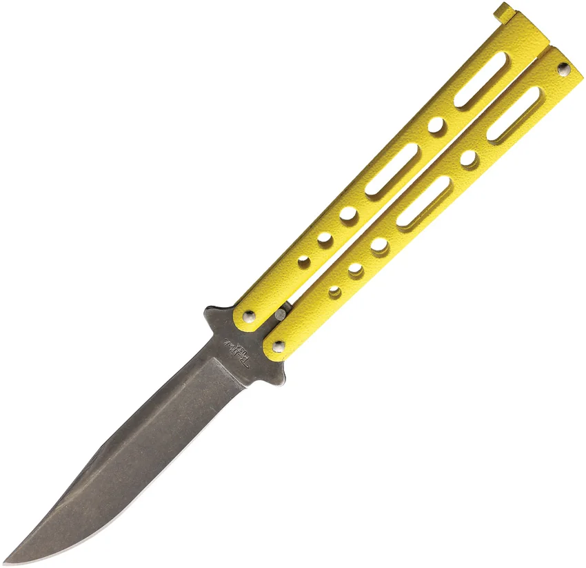 Benchmark Butterfly Knife Yellow Epoxy Steel (4" Stonewash)