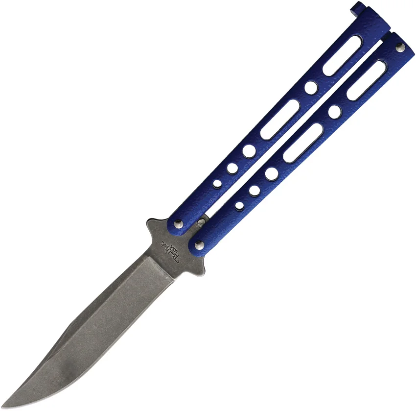Benchmark Butterfly Knife Blue Epoxy Steel (4" Stonewash)