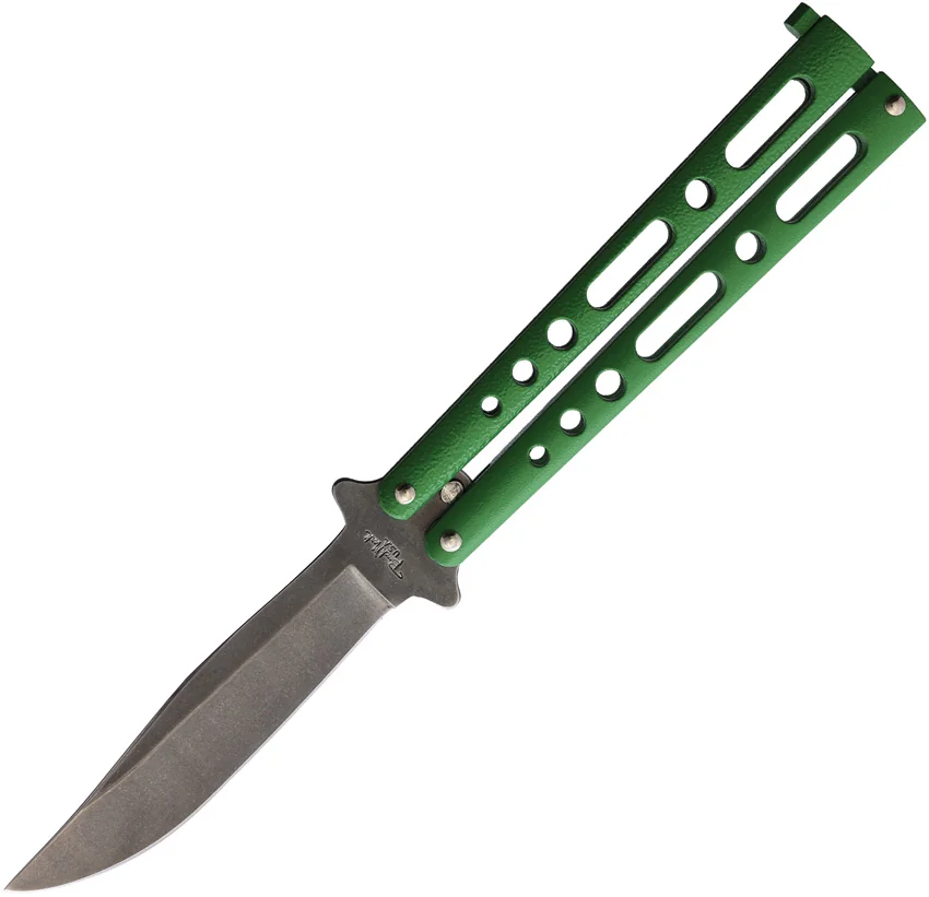 Benchmark Butterfly Knife Green Epoxy Steel (4" Stonewash)