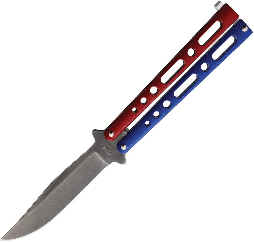 Benchmark Butterfly Knife Red/Blue Epoxy Steel (4" Stonewash)