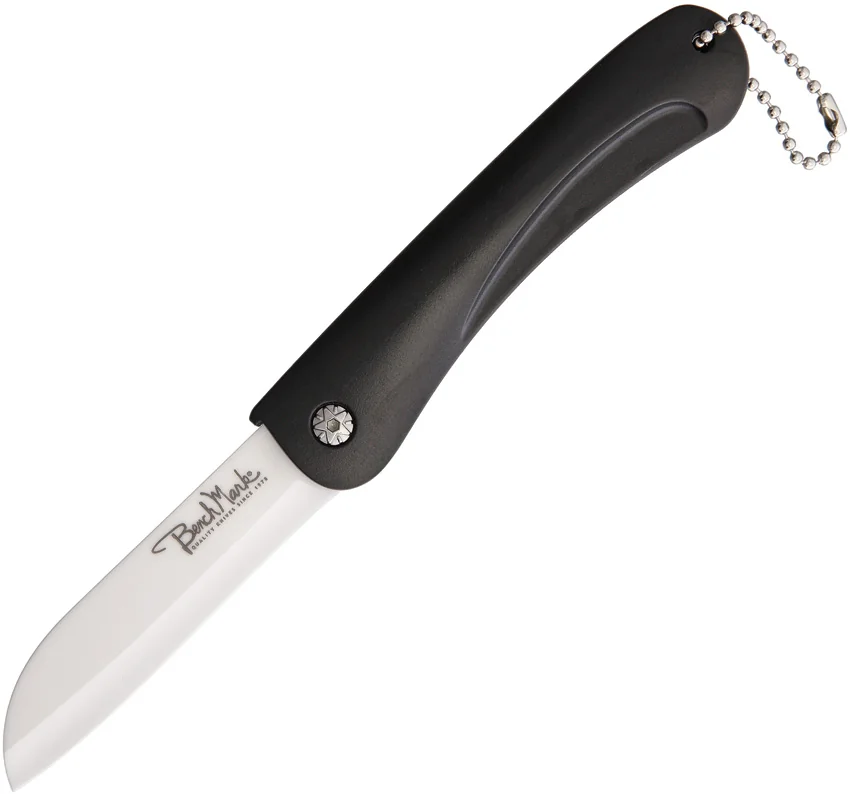 Benchmark Ceramic Folding Knife Black Rubber Handle (3" White)