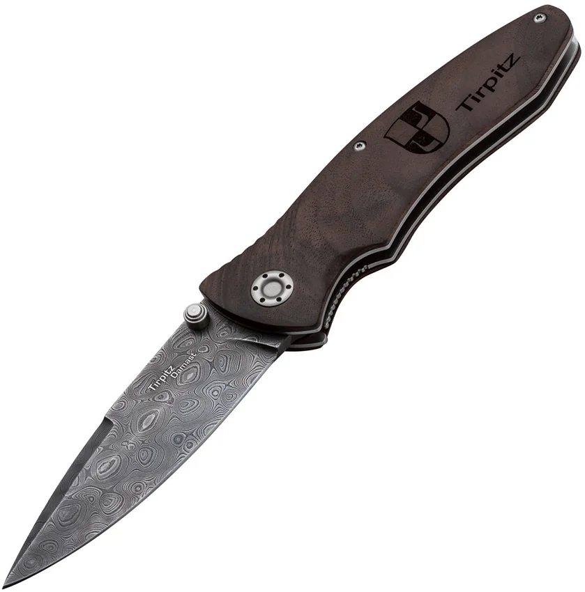 Boker Tirpitz Liner Lock Knife Walnut (4" Damascus)