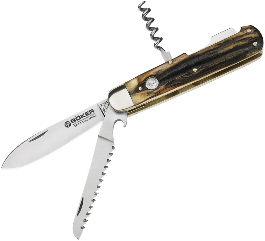 Boker Hunters Trio Pocket Knife 4.375" Jigged Stag CPM-CruWear (110639)