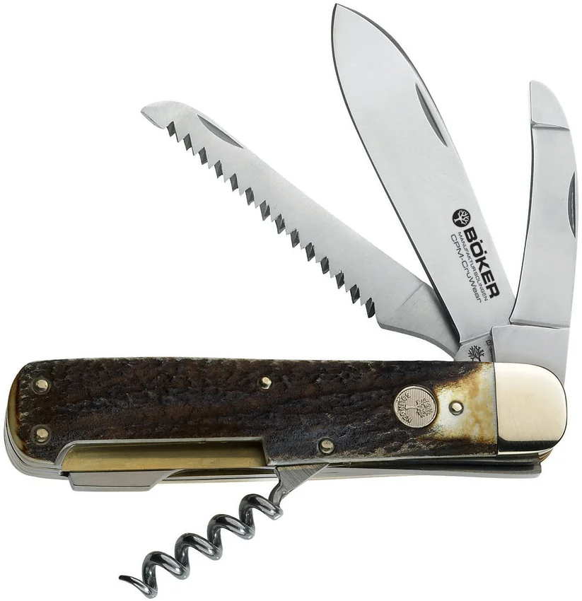 Boker Hunters Quadro Pocket Knife 4.375" Jigged Stag CPM-CruWear (110649)