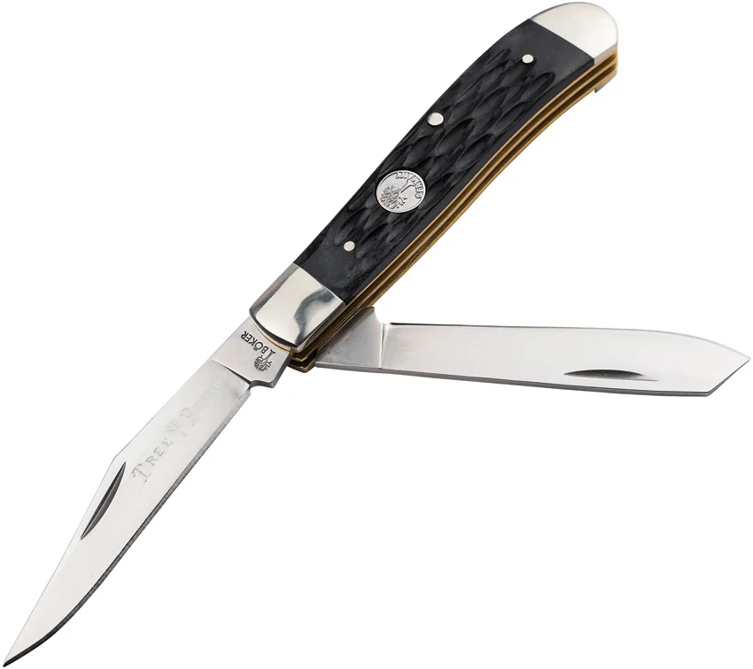 Boker Mini Trapper Traditional Pocket Knife Jigged Black Bone (Satin D2)