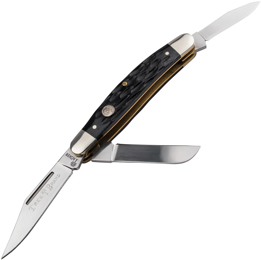 Boker Medium Stockman Traditional Pocket Knife Jigged Black Bone (2.25" Satin)