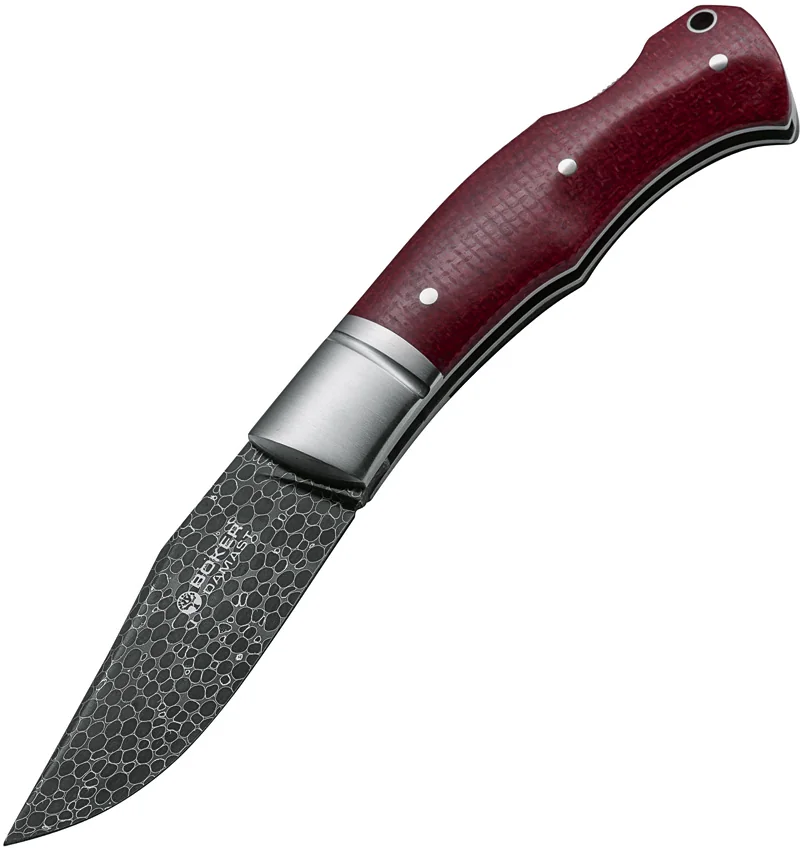 Boker Boxer Damascus Lockback Knife Red Micarta (3.1" Damascus) 111025DAM