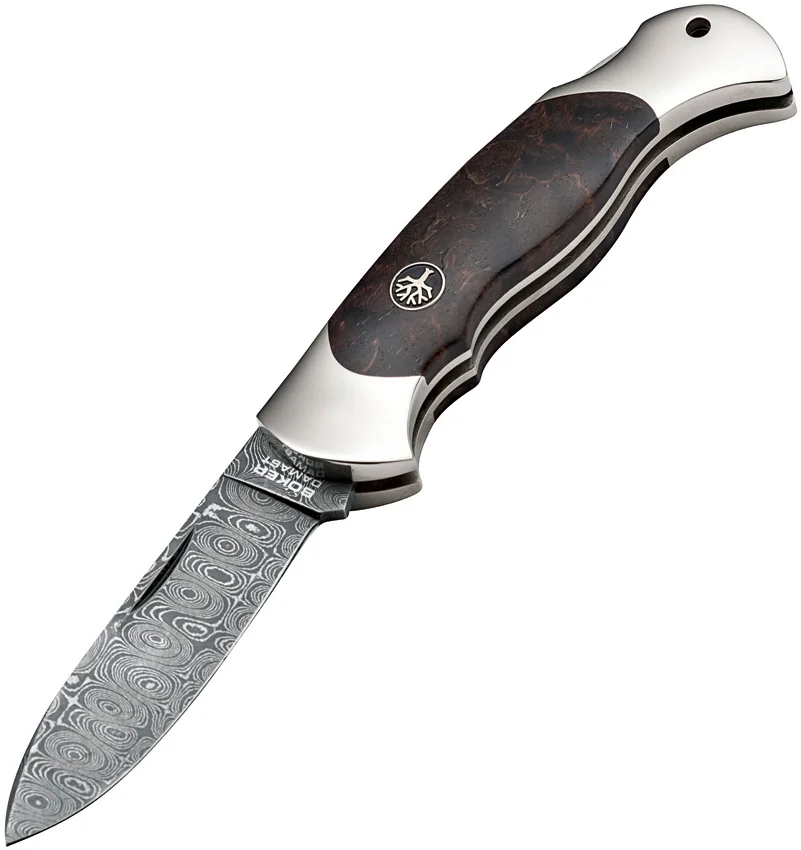 Boker Scout Spear Point Lockback Knife Curly Birch Wood (3.1" Damascus)