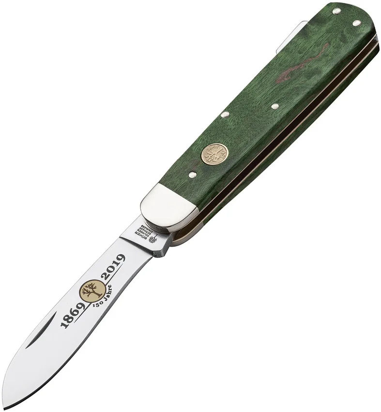 Boker 150th Anniversary Hunting Mono Lockback Knife 3.5" Green Wood (BO116030)