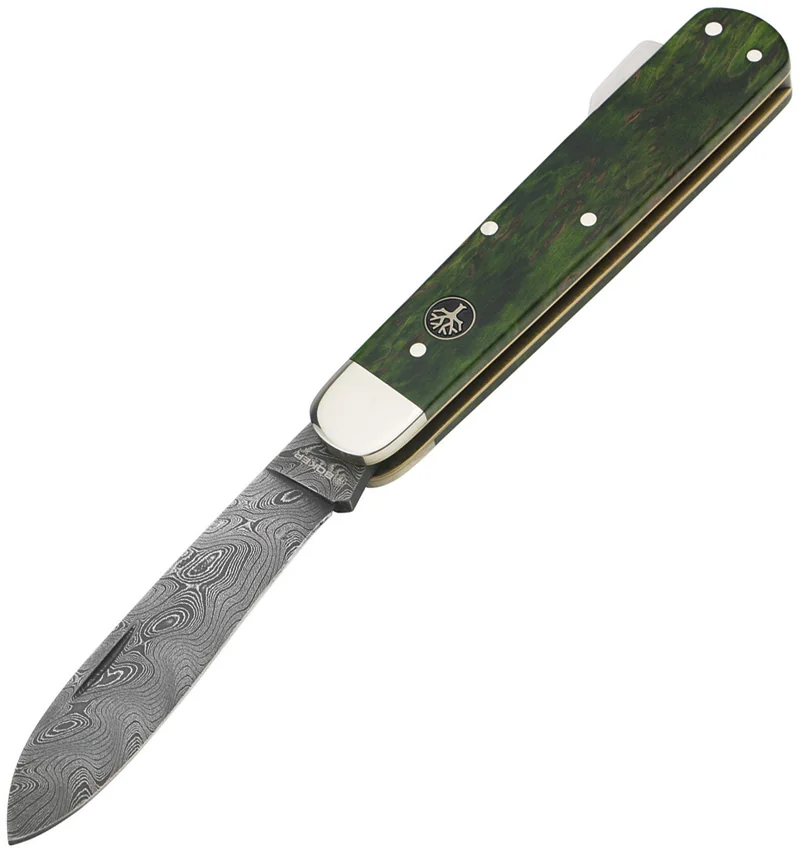Boker Hunting Knife Mono Lockback Knife Green Curly Birch (3.25" Damascus)