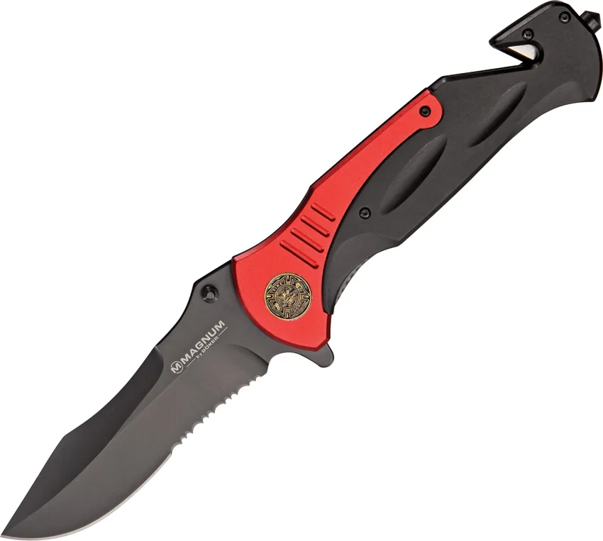 Boker Fire Chief Liner Lock Knife Red/Black (4.5" Black Serr) 01LL313