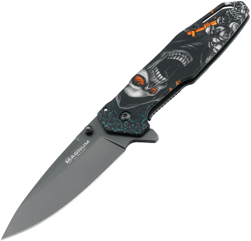 Boker Magnum Screaming Skull Frame Lock Knife (3.3" Gray) 01MB230