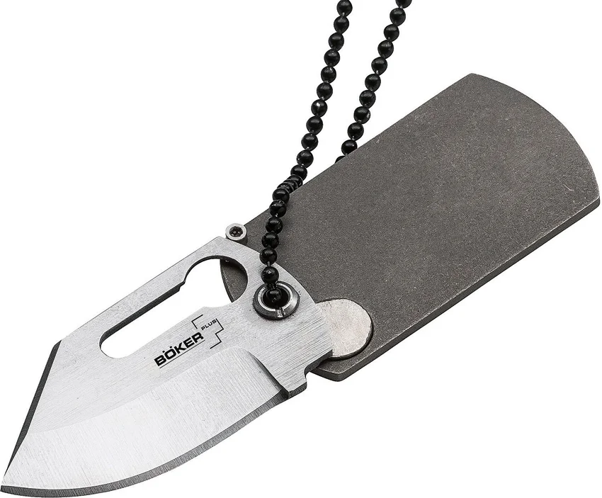 Boker Plus Kubasek KTK Dog Tag Knife Titanium w/ Chain (1.75" Satin)