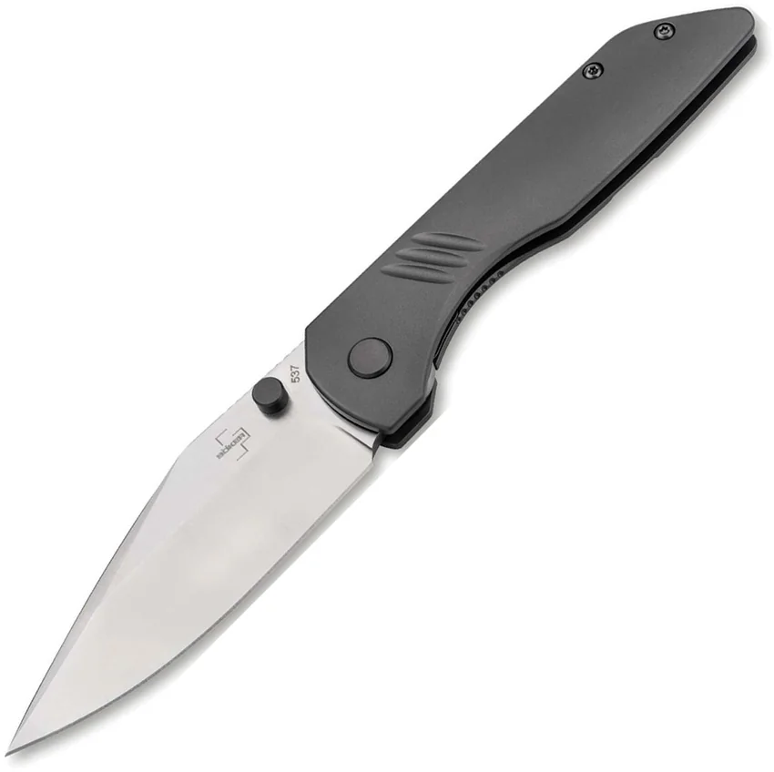 Boker Max Clip Point Frame Lock Knife Gray Titanium (3.3" Satin)