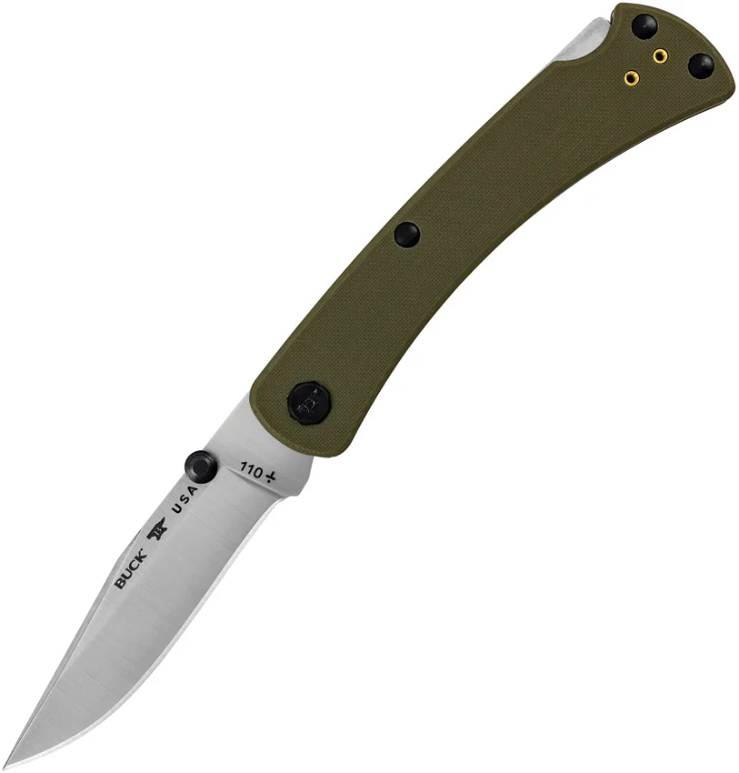 Buck 110 Slim Pro TRX Lockback Knife OD Green G-10 (3.75" Satin) 0110GRS3