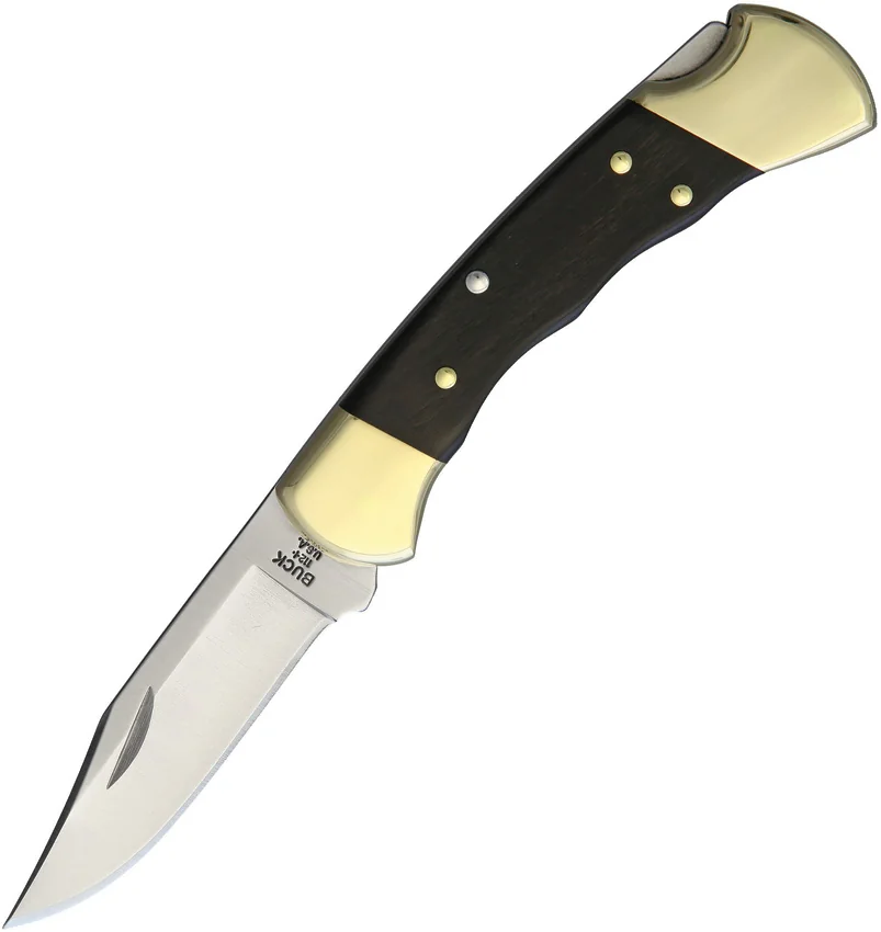 Buck 112 Ranger Finger Grooved Lockback Knife Ebony Wood Handle (3" Satin)