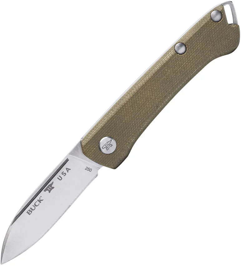 Buck 250 Saunter Drop Point Slip Joint Knife Green Micarta (2.3" Satin) 0250GRS