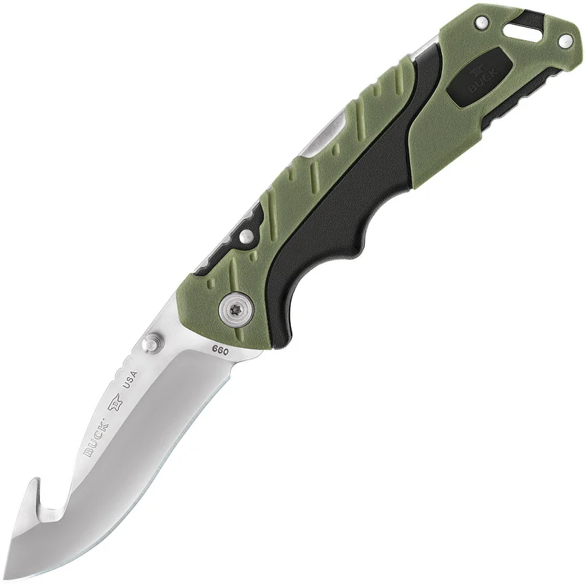 Buck Pursuit Large Guthook Lockback Knife Green GFN (3.5" Satin) 0660GRG