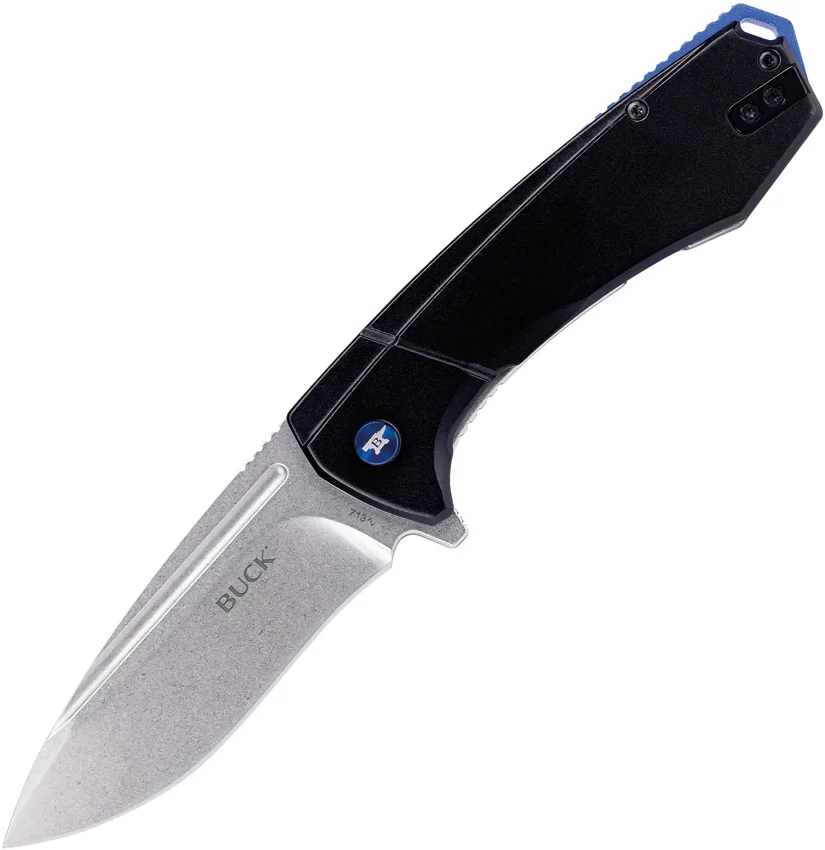 Buck 713 Ruckus Frame Lock Knife Black Al + Blue Hardware (3.5" SW) 0713BLS