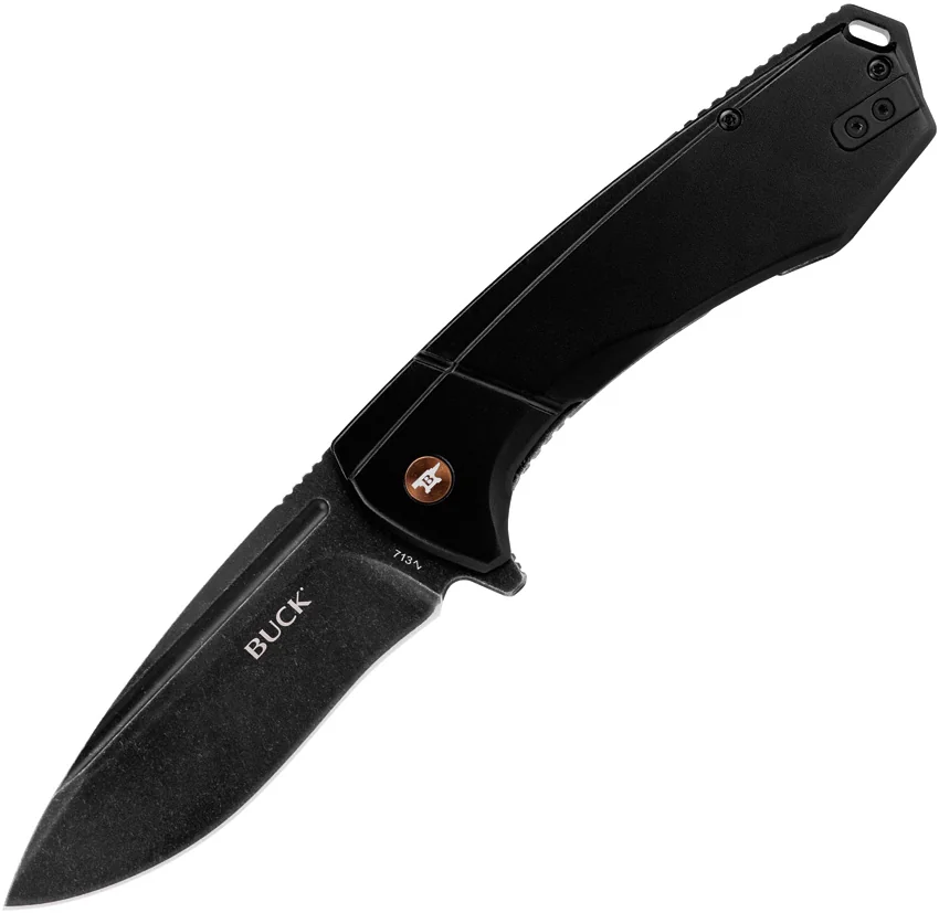 Buck 713 Ruckus Frame Lock Knife Black Al + Copper Hardware (3.5" Black SW)