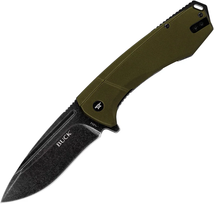 Buck 713 Ruckus Frame Lock Knife Green Al + Black Hardware (3.5" Black SW)