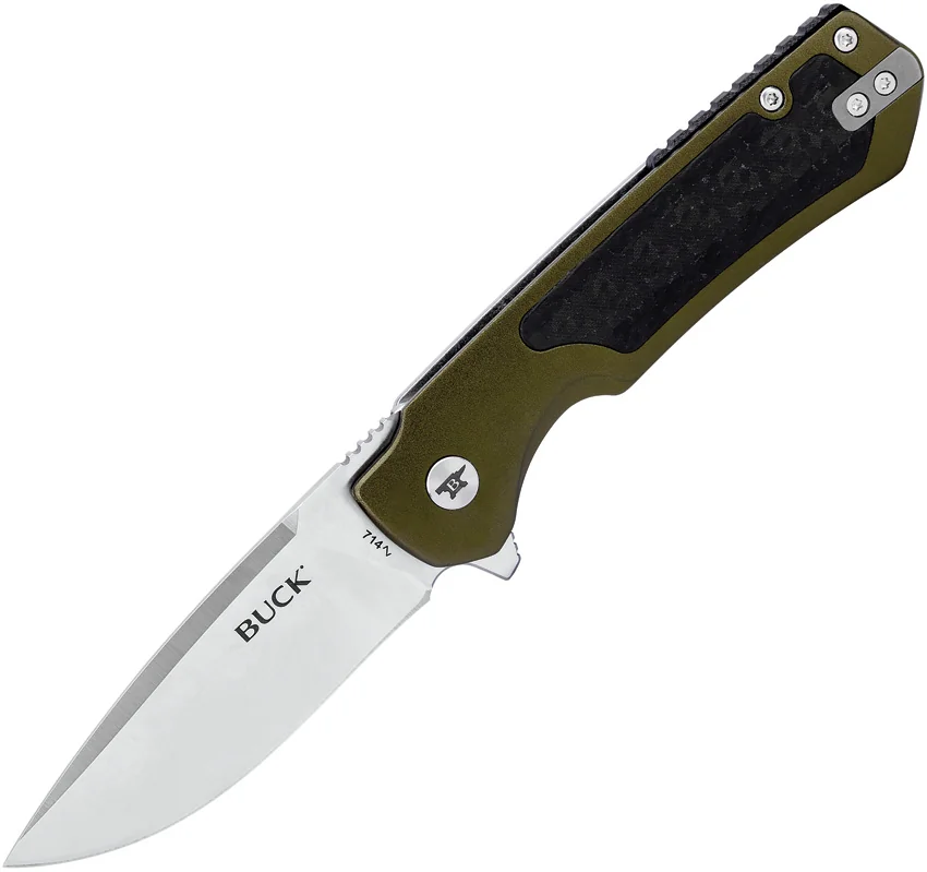 Buck Stinger Frame Lock Knife Green Aluminum + Carbon Fiber (3" Satin D2)