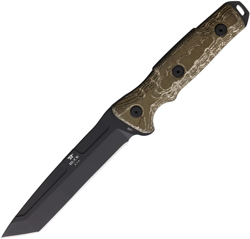 Buck Ground Combat Tanto Fixed Blade Knife OD Green Micarta (5.5" Black) BU893BO