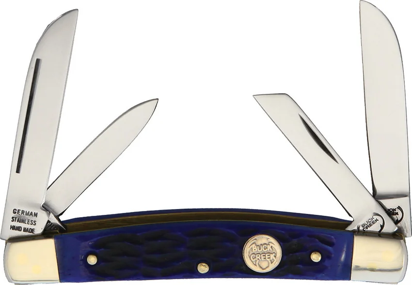 Buck Creek Little Bear and Bull Pocket Knife 3.6" Blue Pick Bone