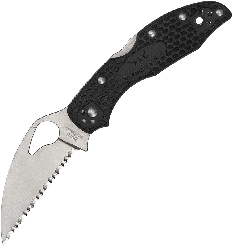 Byrd Meadowlark 2 Lockback Knife Wharncliffe Black (3" Satin Serr) BY04SBKWC2
