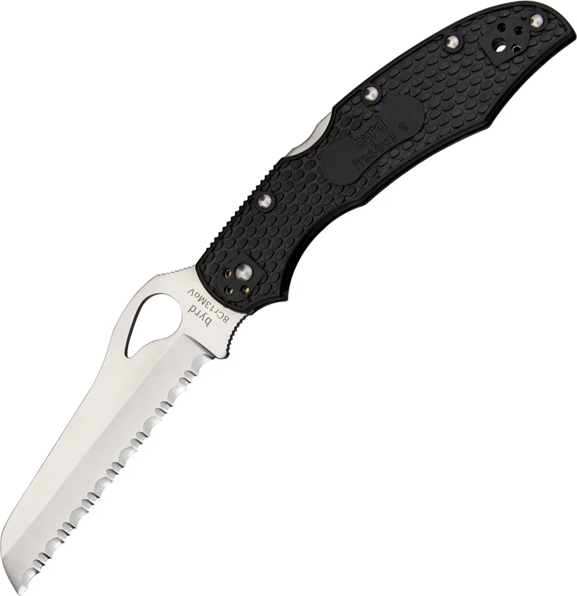 Byrd Cara Cara Rescue 2 Lockback Knife Black FRN (3.94" Satin Serr) BY17SBK2