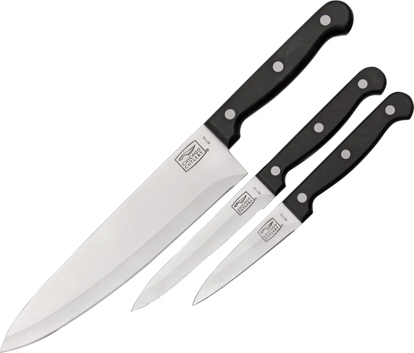 Chicago Cutlery Essentials Kitchen Knife 3-Piece Set Black Polymer (8" Satin)