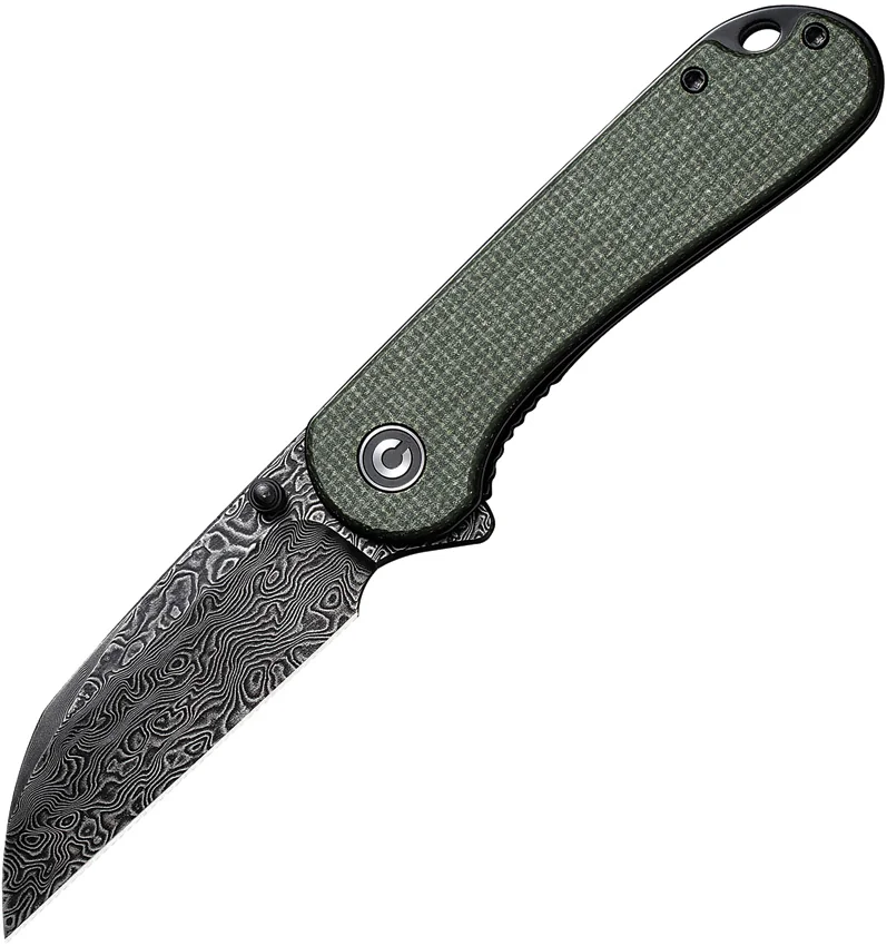 CIVIVI Elementum Wharncliffe Knife Green Micarta (3" Damascus) C18062AF-DS1