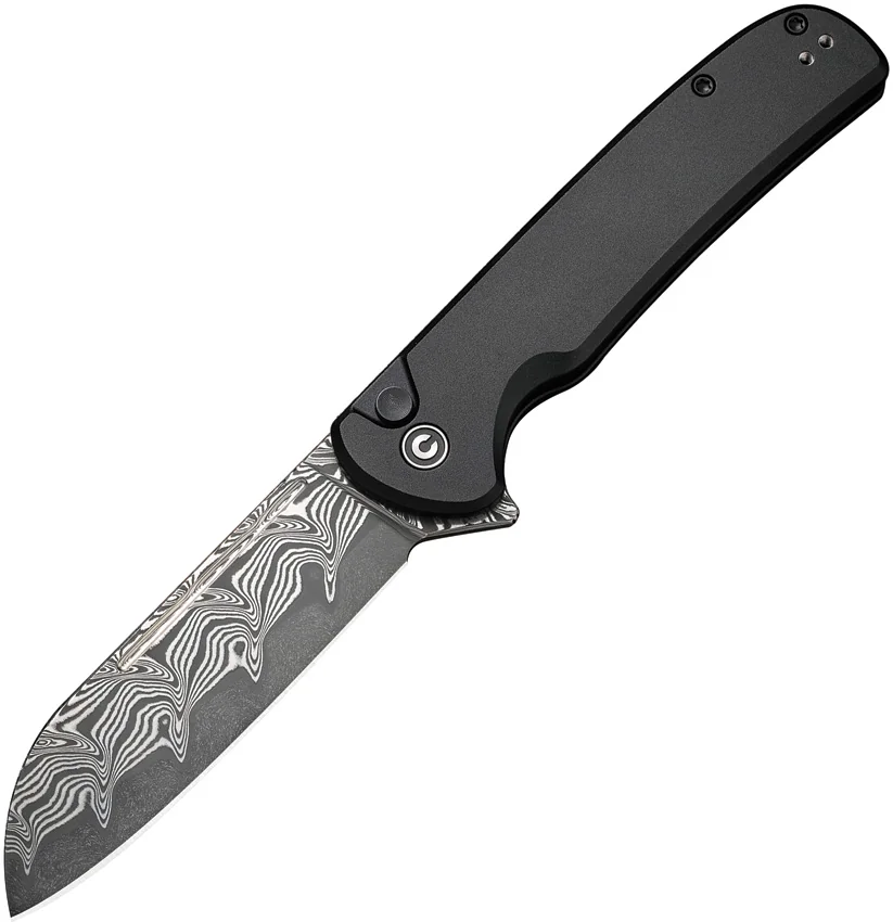 CIVIVI Chevalier II Button Lock Knife Black Aluminum (3.4" Damascus) C20022B-DS1