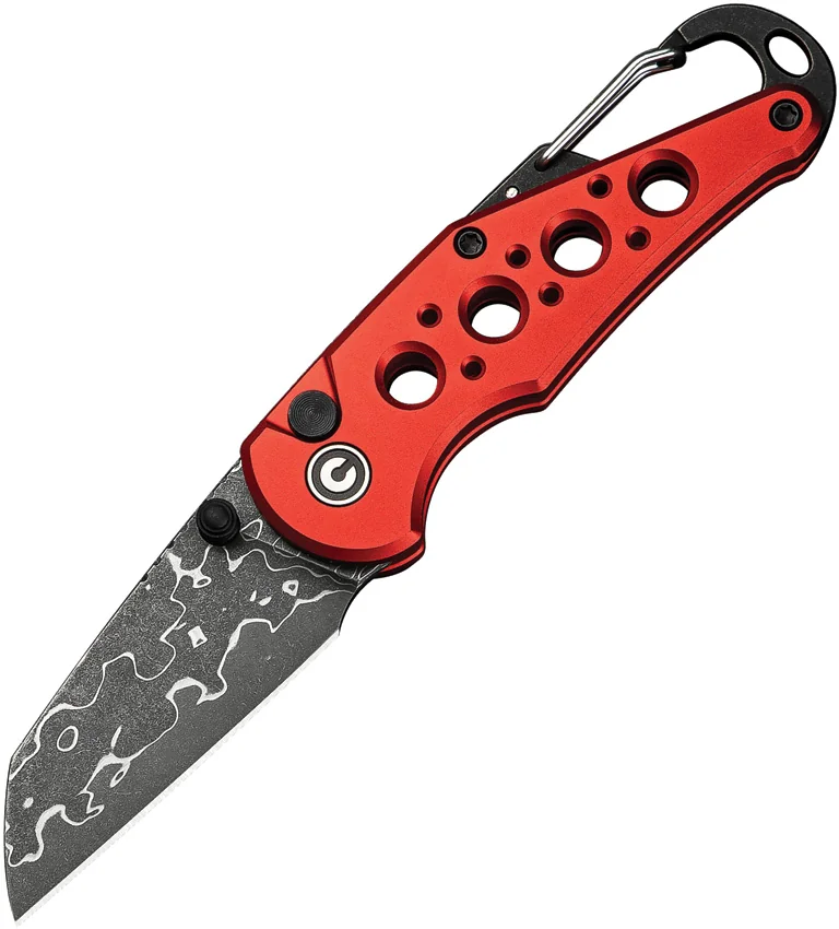 CIVIVI Pragma Button Lock Knife Red Aluminum (2.2" Damascus)