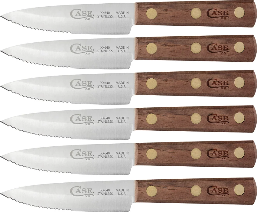 Case Knives Steak Knife Set 6pk Walnut Wood (4" Satin Serr)