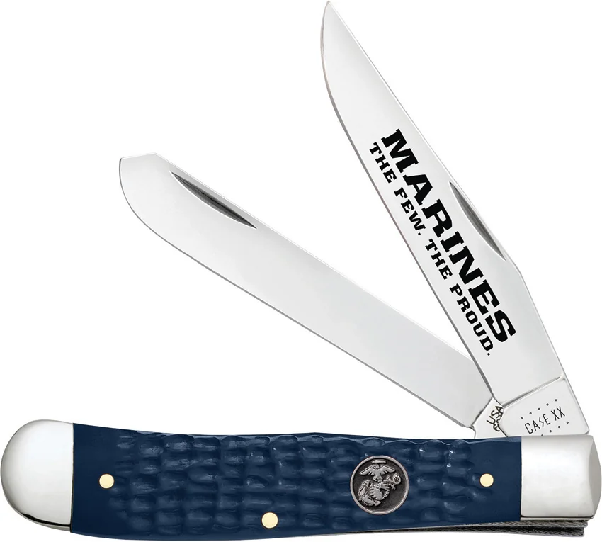 Case Trapper Traditional Knife USMC Jigged Blue Synthetic (4.1" - 6254 SS)