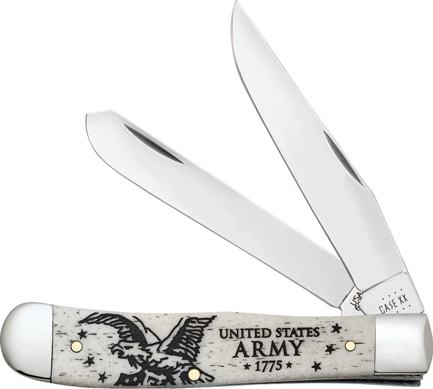 Case Cutlery U.S. Army Trapper Embellished Smooth White Bone (4" - 6254 SS)