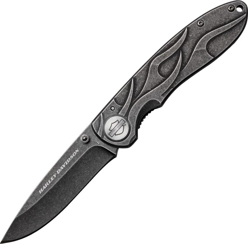 Tec-X Harley-Davidson TK-B Framelock Knife Black (3.375 Black Stonewash) 52114