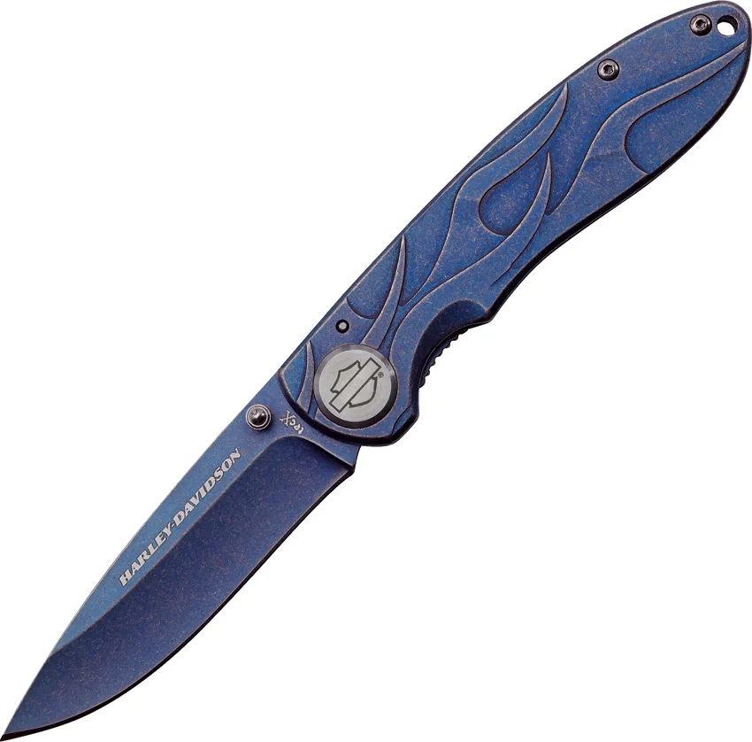 Tec-X Harley-Davidson TK-B Framelock Knife Blue (3.375 Blue Stonewash) 52121