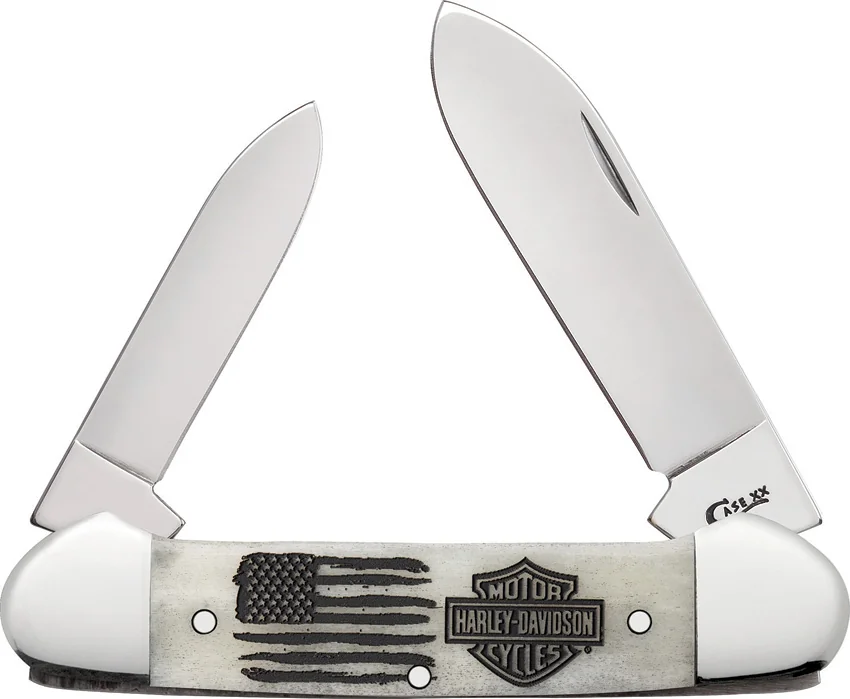 Case Canoe Harley Davidson Pocket Knife Natural Bone (3.6" - 62131 SS)