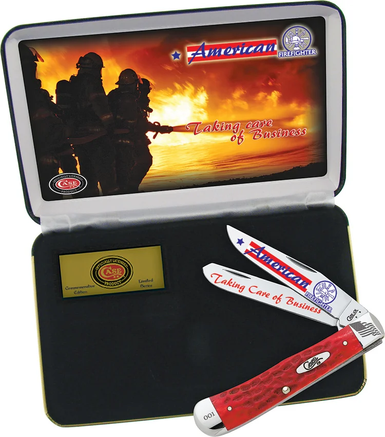 Case American Firefighter Trapper Pocket Knife 4.125" Red Bone (6254SS) AFF